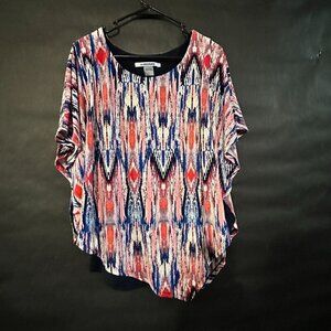 Peter Nygard Blouse Size Large Aztec Chevron Southwestern Top Shirt Red Blue EuC
